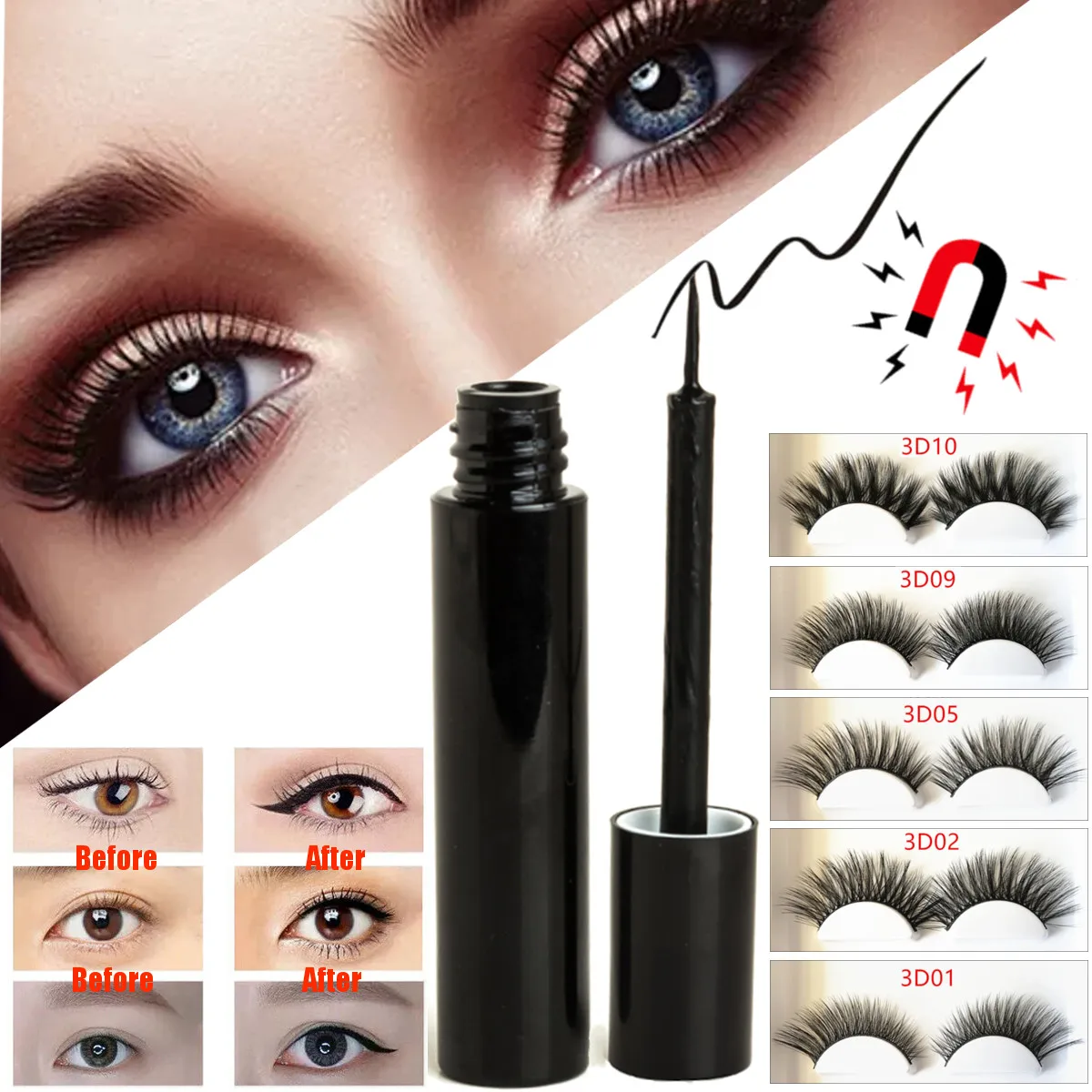 

2019 New Hot Magnetic Liquid Eyeliner With Magnetic False Eyelashes Waterproof Long Lasting Eyeliner False Eyelashes