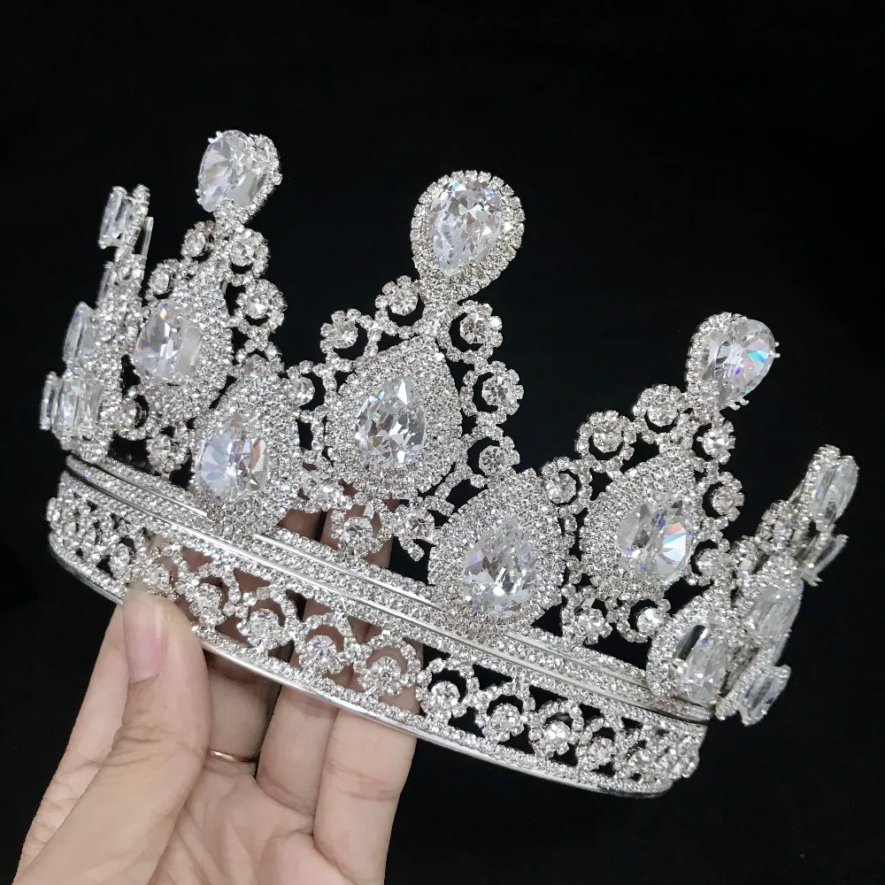 

Free DHL Luxury A+Zircon Crown Tiara Silver/Gold Bigger Crown Rhinestones Royal Queen Princess Pageant Party Crown Bridesmaids