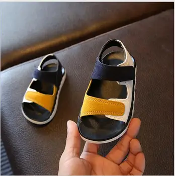 

Summer leather children's beach shoes sandals wholesale leather patchwork sandals boys soft beach sandals children baby sandals