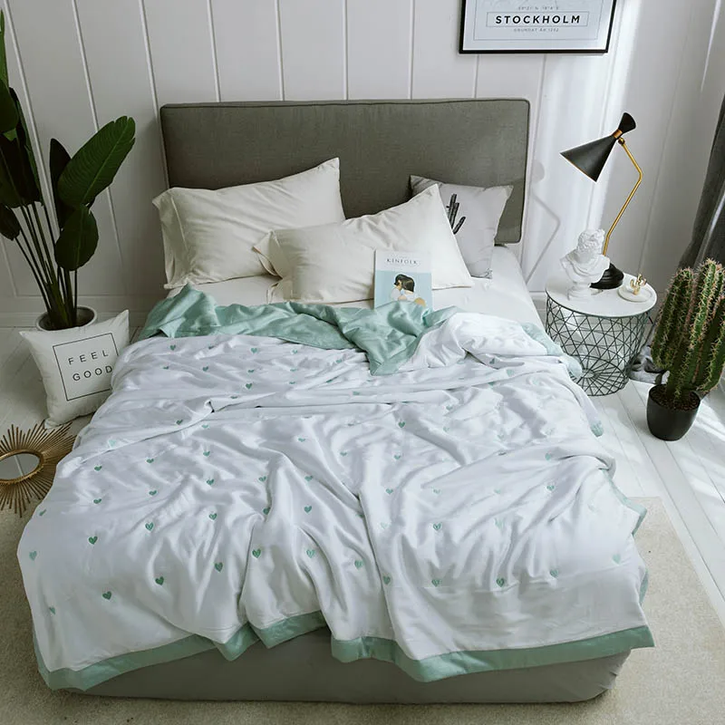 

Home Textile Silky Bed Quilt Comforter Washable Heart Quilted Adults Soft Modal Fiber Fabric Duvet Skin-friend Summer Quilts