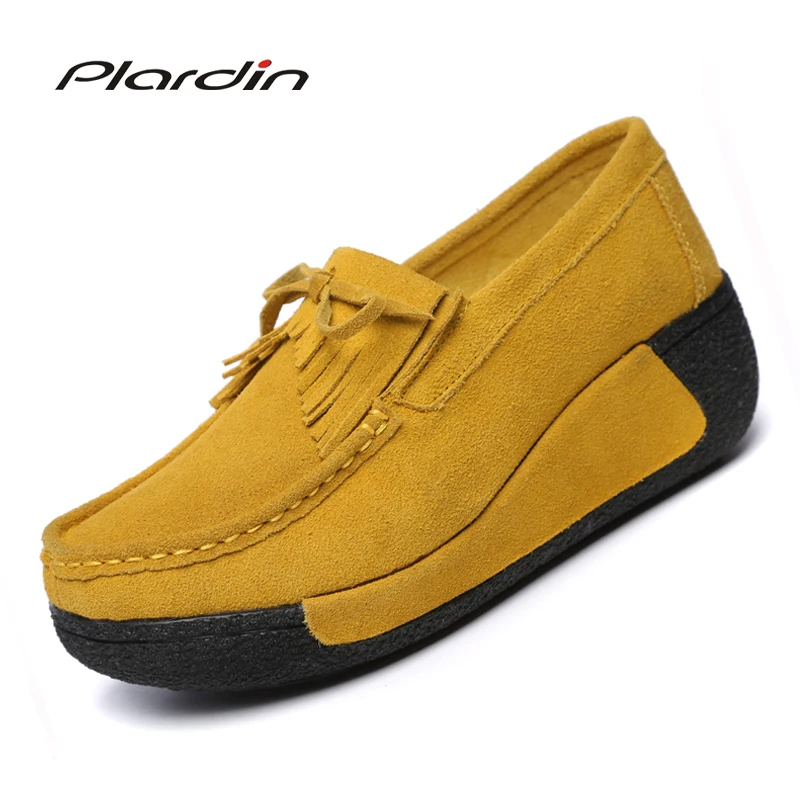 

Plardin Women Flats Platform Shoes Suede Leather fringe Sewing Women Moccasins Creepers Slipony Female Casual Ladies Shoes