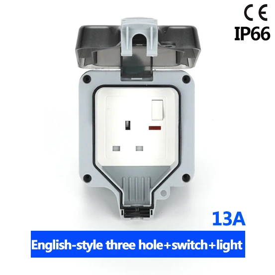 

Waterproof socket weatherproof English three hole switch light Outdoor Wall Power Socket 13A Standard Electrical Outlet Grounded