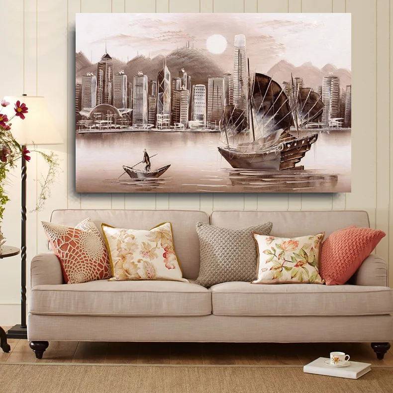 

Embelish Free Shipping Victoria Harbor, Hong Kong Landscape HD Wall Posters For Living Room Home Decor Canvas Painting Artworks