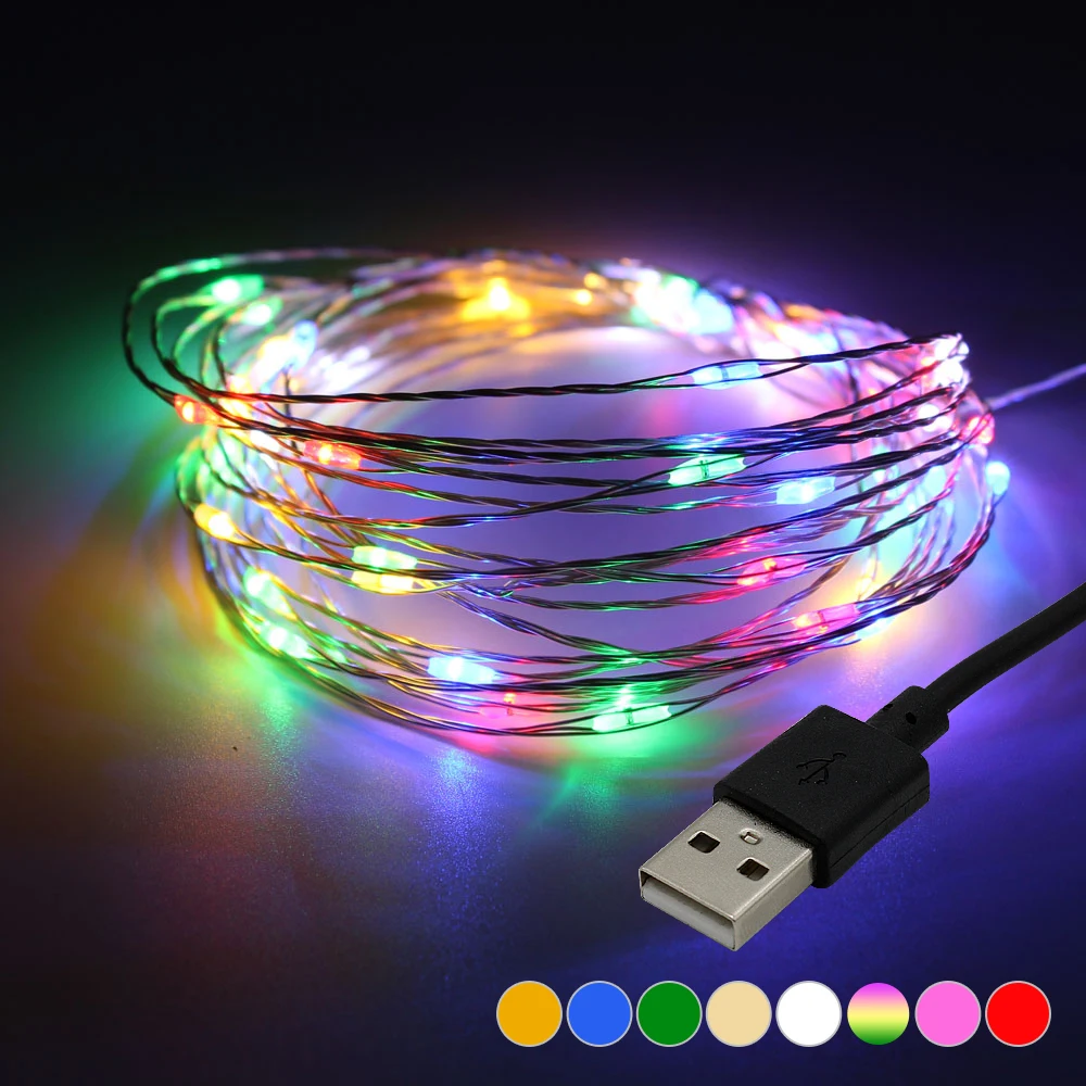 1 шт. USB светодиодная гирлянда 5 м 50 светодиодов медная проволока сказочные огни в
