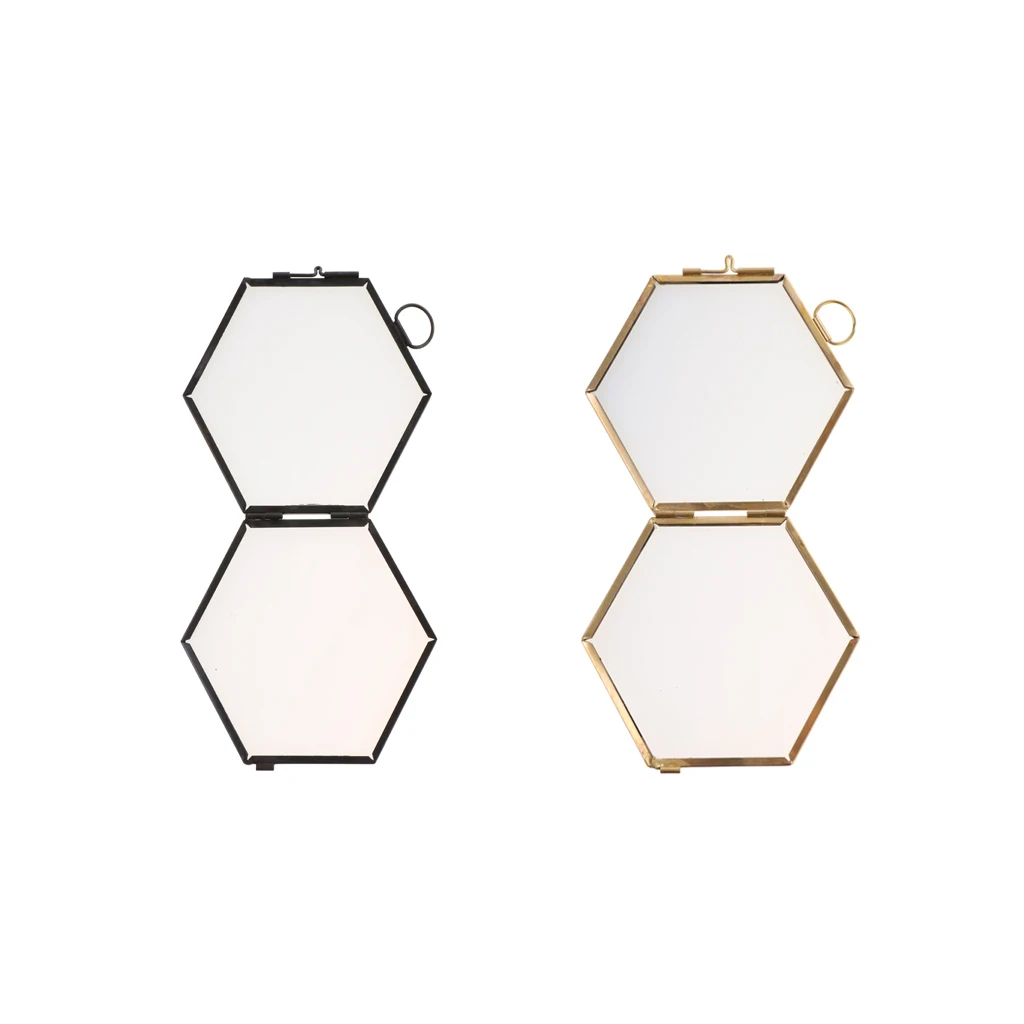 Pack of 2 Antique Hexagon Metal & Glass Hanging Picture Photo Frame Gold+Copper