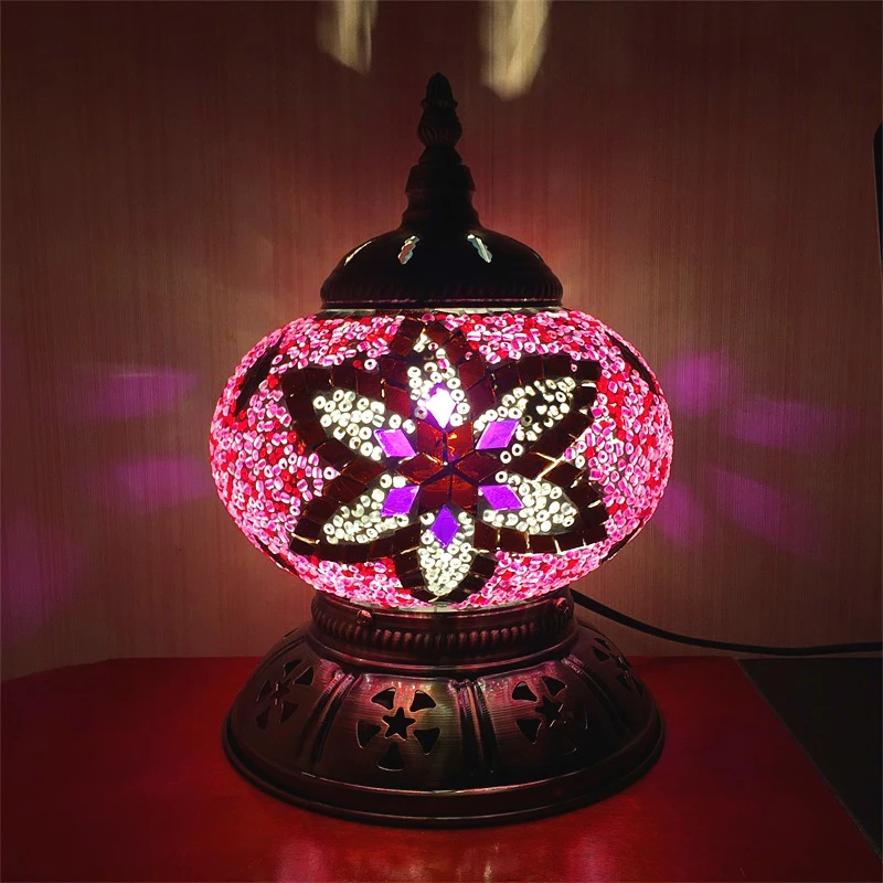 

Mediterranean Counter Lamp Retro Romantic Ethnic Style Bedroom Bookcase Wine Cabinet Collection Cabinet Bar Mosaic Table Lamp