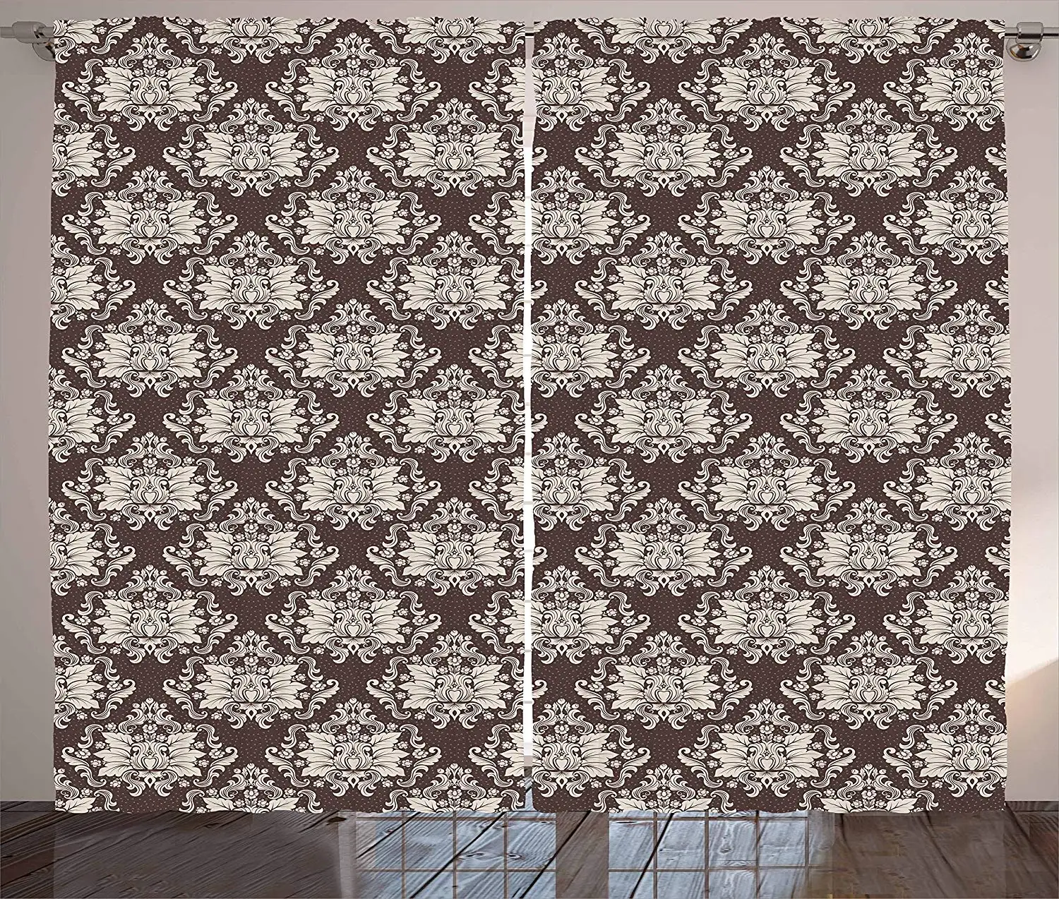 Damask Curtains Victorian Floral Pattern with Blooming Foliage Leaves on Dark Toned Backdrop Living Room Bedroom Window Drapes | Дом и сад
