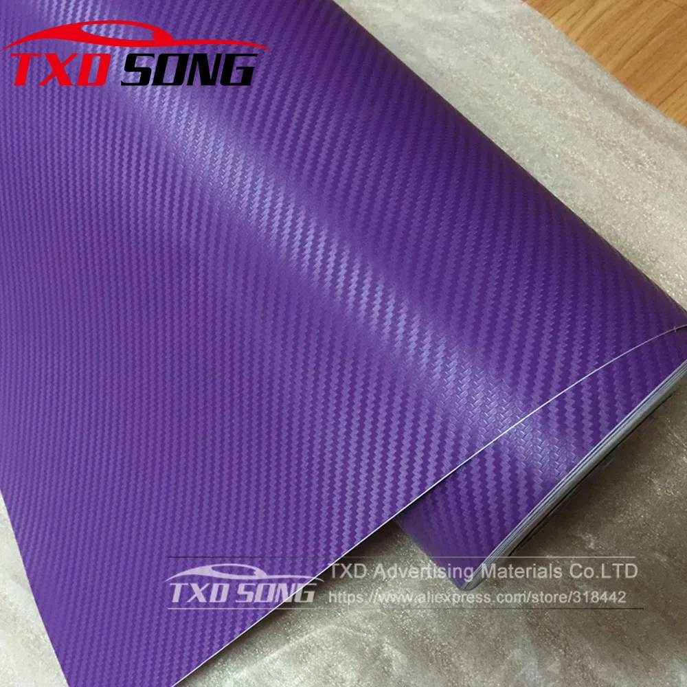 127X30CM/Lot Purple 3D Carbon Fiber Vinyl Film Car Sticker Waterproof