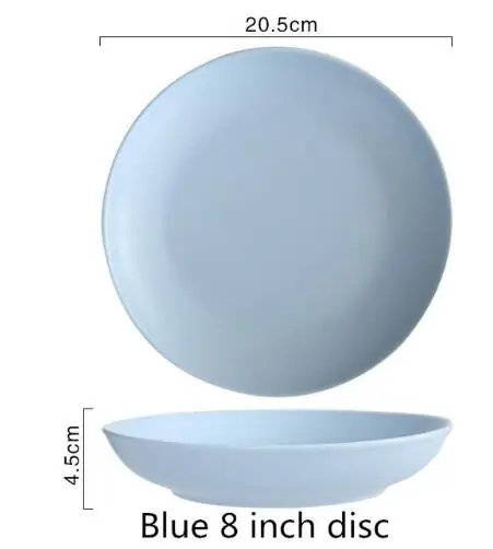 NIMITIME керамическая Скандинавская однотонная белая и синяя миска для риса, тарелка для еды, большой поднос, посуда и тарелки - Цвет: 8 Inch Dish