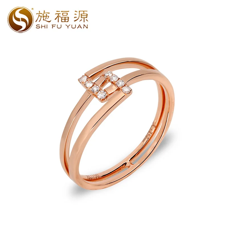 ShiFuYuan ring real solid 18k rose gold 0.055ct natural diamond ring double fixed simple shape suitable for modern women S04574R ShiFuYuan ring real solid 18k rose gold 0.055ct natural diamond ring double fixed simple shape suitable for modern women S04574R