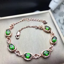 Натуральный зеленый диопсид браслет из натурального драгоценного камня 925 серебряный браслет Модные Элегантные Простые круглые женские вечерние ювелирные изделия