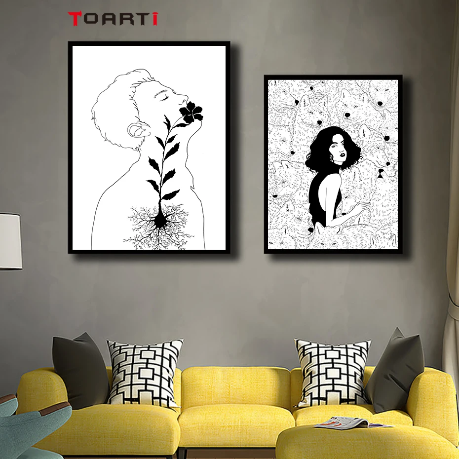 Abstract Humanism Art Line Drawing Paintings Male&Female Style Minimalist Wall Pictures Nordic Posters&Prints Bedroom Home Decor (1)