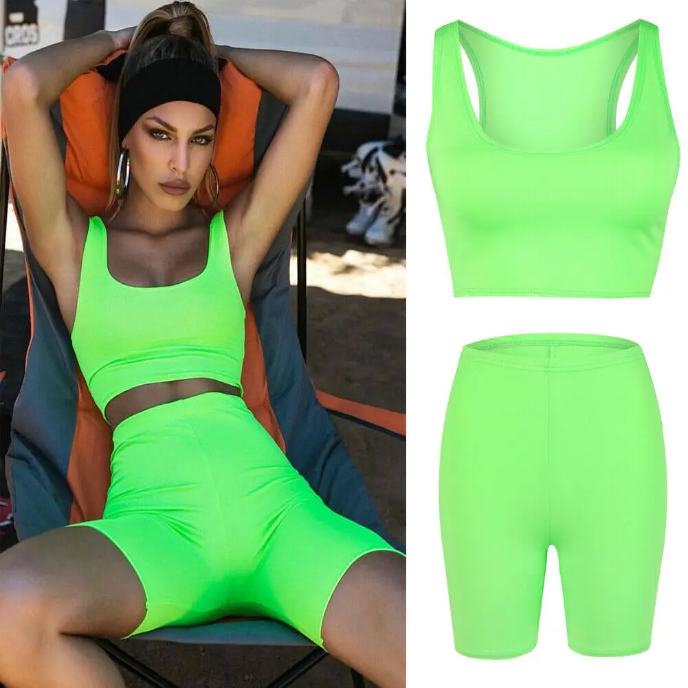 

New Summer Women's Crop Tops Shorts Pants Bodycon Outfit Sportswear Tracksuit Running Gym Clothes Set 2PCS