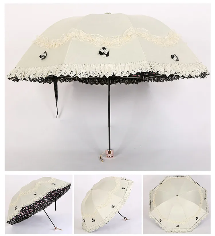 Korea Small Fresh Umbrellas Umbrella Rain Woman Folding Female Princess Sunscreen Lace Sun Umbrella UV Protection Goddess