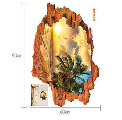 Пальмовое дерево пляж 3D вид окна Съемные Наклейки на стены домашний Декор винил