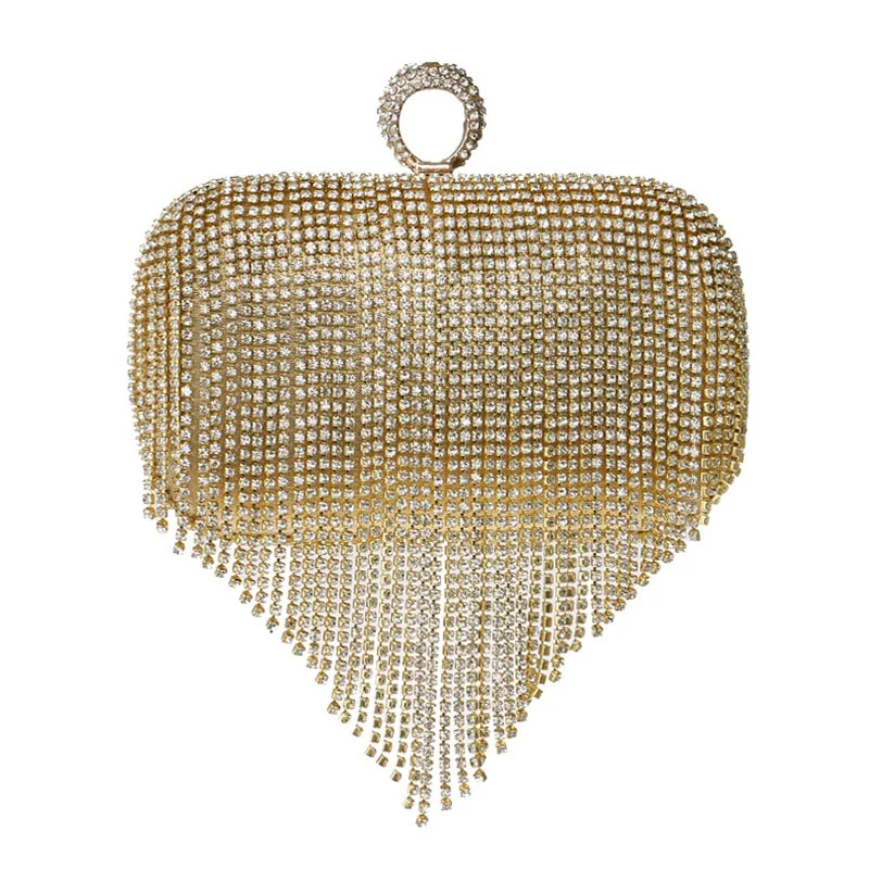 Luxy Moon Gold Tassel Clutch Evening Bags Front View