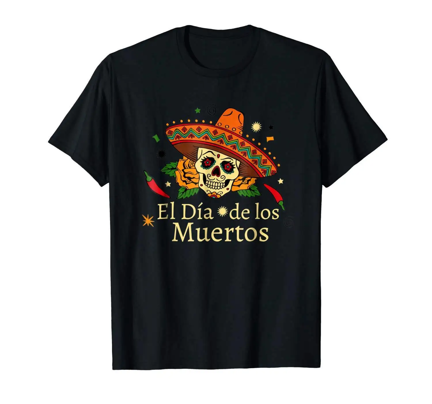 El Dia de Los Muertos-Day of the Dead Sugar Skull забавная черная футболка с рисунком Мужская унисекс
