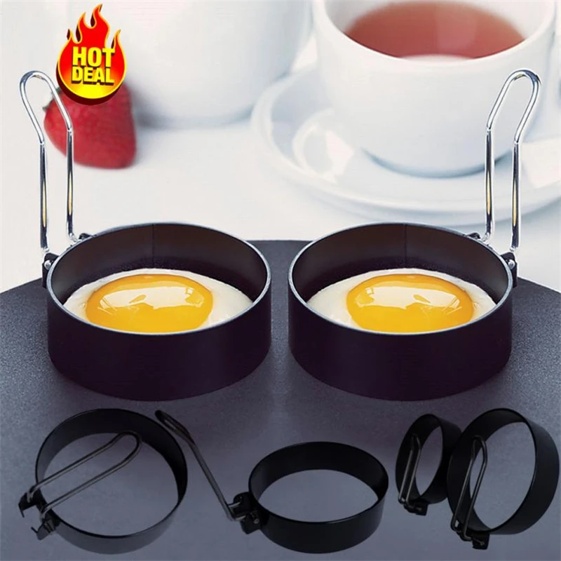 

2018 New 2 PCS Nonstick Stainless Steel Handle Round Egg Rings Shaper Pancakes Molds Ring safe hot selling C0209