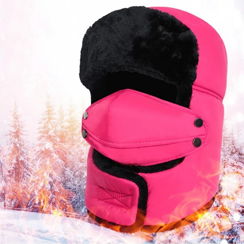 rose Зимние теплые шапки-бомберы кепки с уход за кожей лица маска Earflap кепки s шарф для мужчин женщин Trapper теплая шапка унисекс Trooper Снег Лыж - Цвет: rose