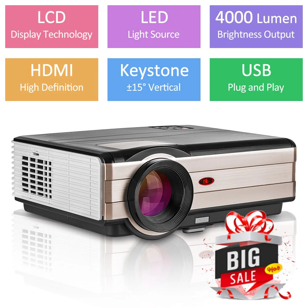 4000 Lumens LED Proyektor Full HD Video 