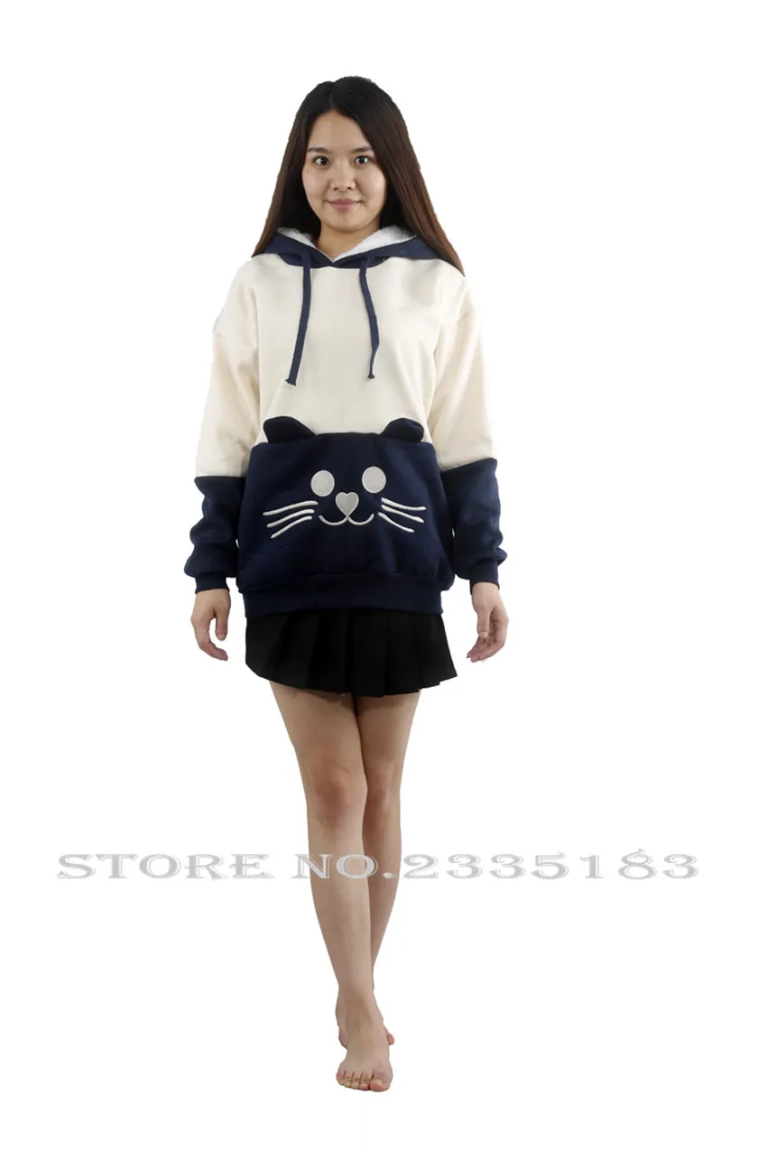 Jepang Mori Gadis Kawaii Wanita Hoodie Cat Wajah Dengan Lucu Telinga