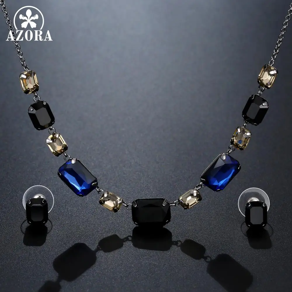 AZORA, высокое качество, Черное золото, австрийские кристаллы, ожерелье и серьги-гвоздики, ювелирные наборы для женщин, модные ювелирные изделия TG0264