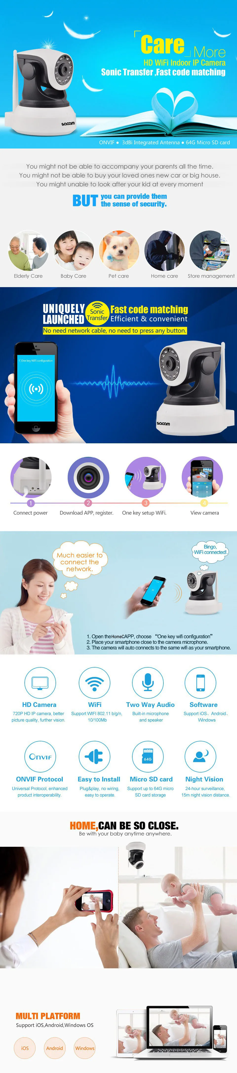 Sacam P2P Wireless IP Camera Onvif IR-Cut Video Surveillance Security CCTV Network Wi Fi Camera Night Vision-1
