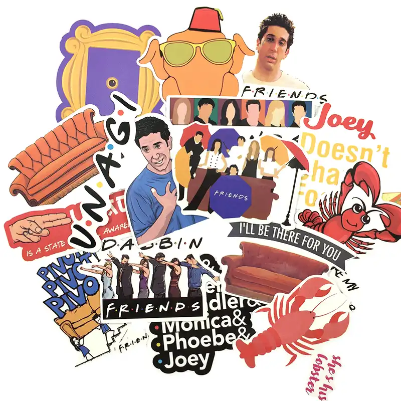 34pcsset Friends Tv Show Funny Creative Badges Diy Decorative Stickers Cartoon Pc Wall Notebook Phone Home Garden Graffiti