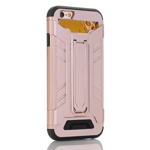 Противоударный Защитный чехол Hybrid Cover Чехол-кобура с подставкой Чехол для iPhone 6 6 S плюс с кармашек для банковских карт - Цвет: rose gold