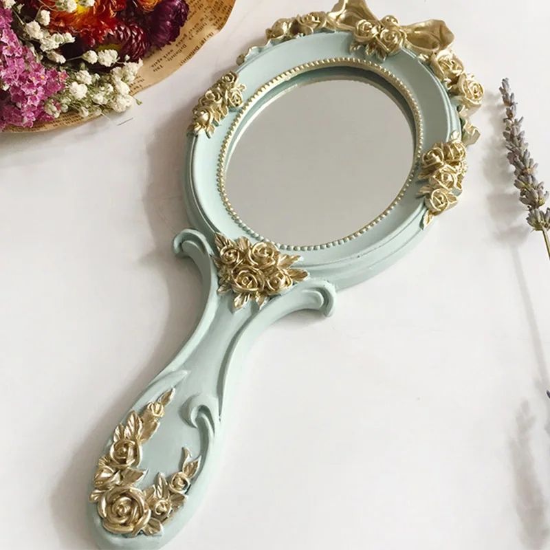 1 шт. милые Креативные деревянные винтажные ручные зеркала для макияжа косметическое зеркало прямоугольной формы с ручкой для подарков - Цвет: Blue