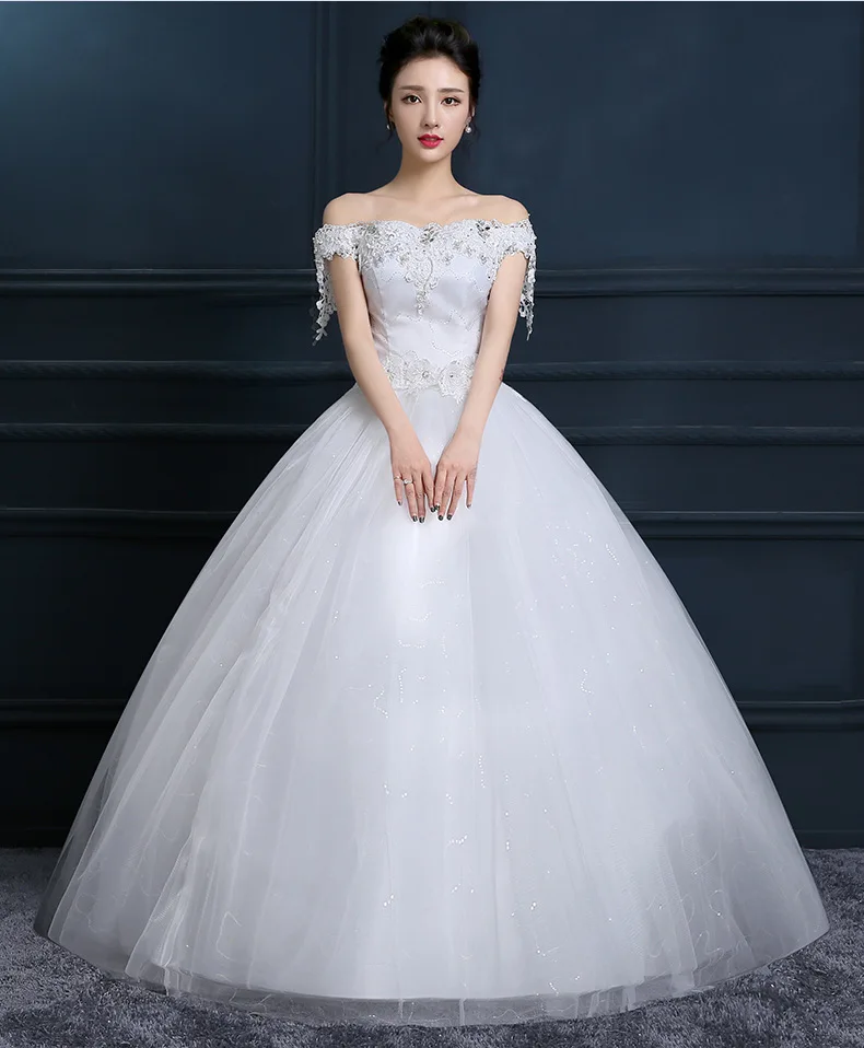 LAMYA Cheap China Wedding Dress Crystal Pregnant Plus Size Boat Neck Robe De Mariée Bride Ball Gowns Vestido De Noiva lace wedding dress