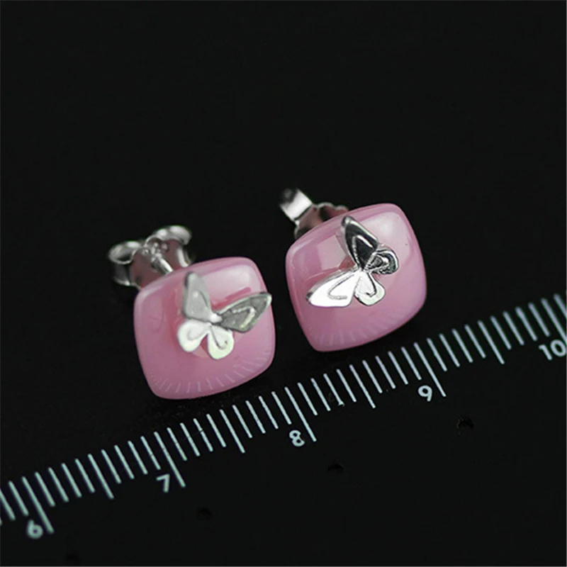 Lotus Fun Real 925 Sterling Silver Natural Ceramics Creative Handmade Fine Jewelry Lovely Butterfly Stud Earrings for Women