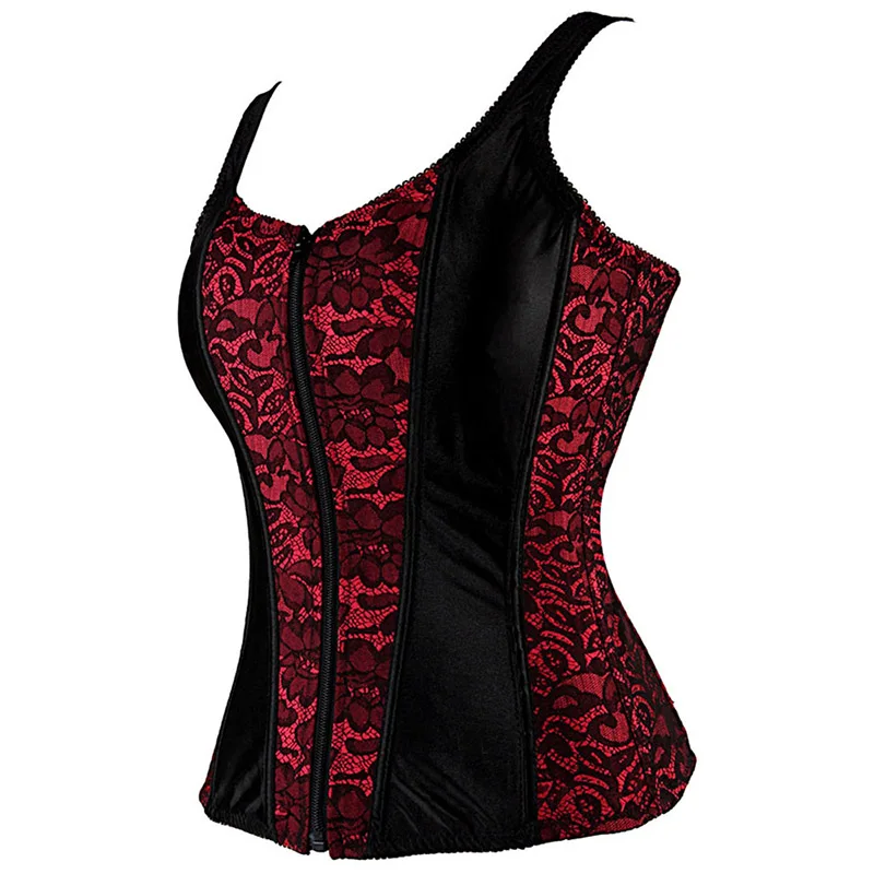 PlusMiss Plus Size Zipper Sexy Lace Gothic Steampunk Corsets X Boned Body Shaper Corselets Overbust Bustier Waist Cincher Ladies