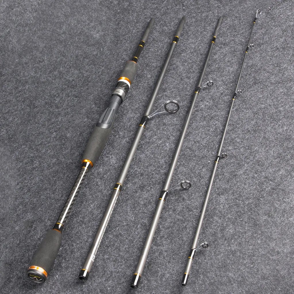 

2019 Carbon fiber fishing rod 4 section 2.1 m road sub-bar carbon cloth reinforced black fish rod straight shank 7.4