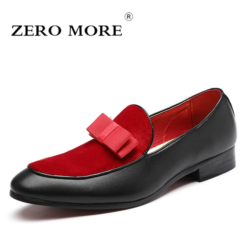 

ZERO MORE Flock Mens Shoes Casual Vintage British Big Sizes Pointed Toe Slip On Shoes Men Bow Tie Loafers Men Shoes Luxury 2019