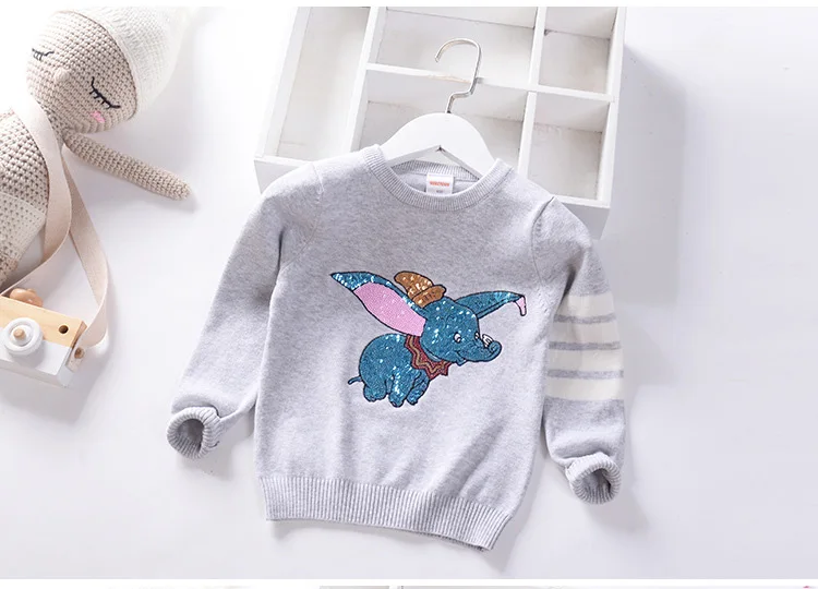 Новое Детское платье-свитер мягкий Пуловер с рисунками из мультфильмов свитер для детей модная одежда для девочек с блестками для детей Вязание одежда для маленьких мальчиков и джемпер для девушки, возраст от 3 до 7 лет