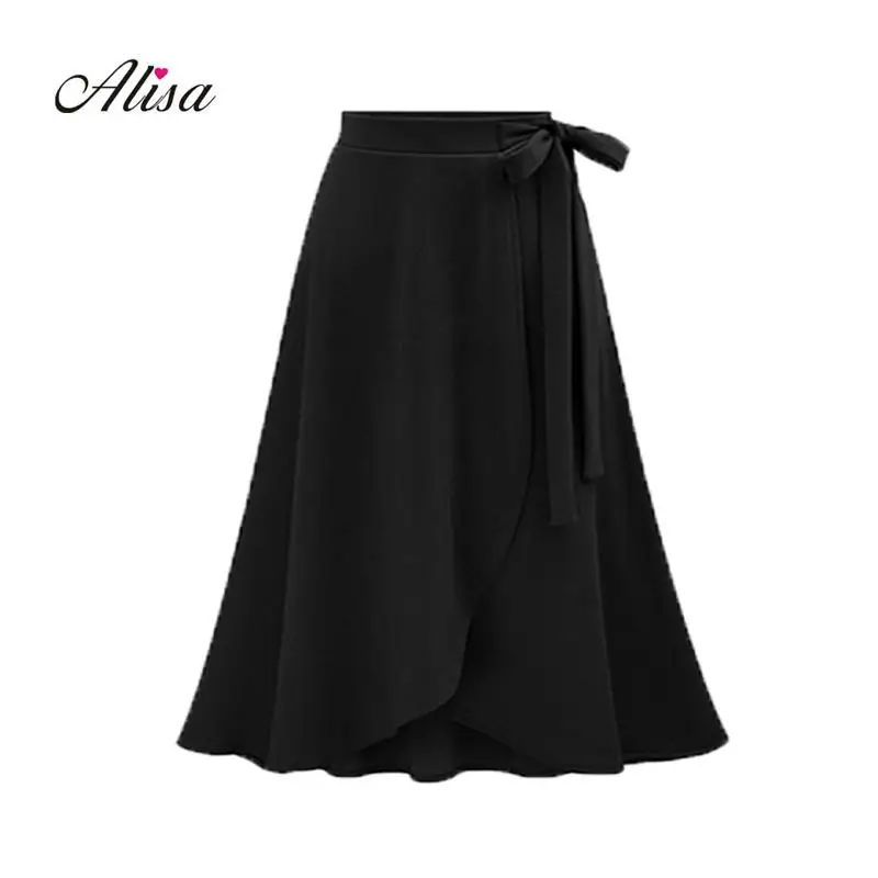 6xl большой размер Женская Асимметричная тонкая юбка Новая летняя однотонная Высокая талия расцветка юбки женские универсальные черные юбки средней длины - Цвет: 1
