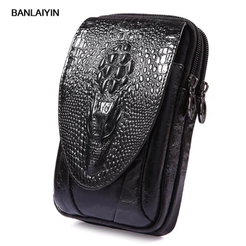 

New Men Genuine Leather Crocodile Pattern Vintage Cell/Mobile Phone Cover Case Skin Hip Belt Bum Fanny Pack Waist Bag Purse