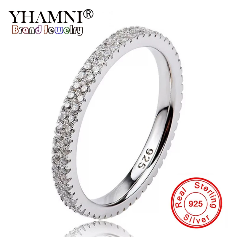 

YHAMNI Solid 100% 925 Sterling Silver Rings For Women Bridal Wedding Full CZ Zircon Trendy Engagement Ring Jewelry Gift AJ2908