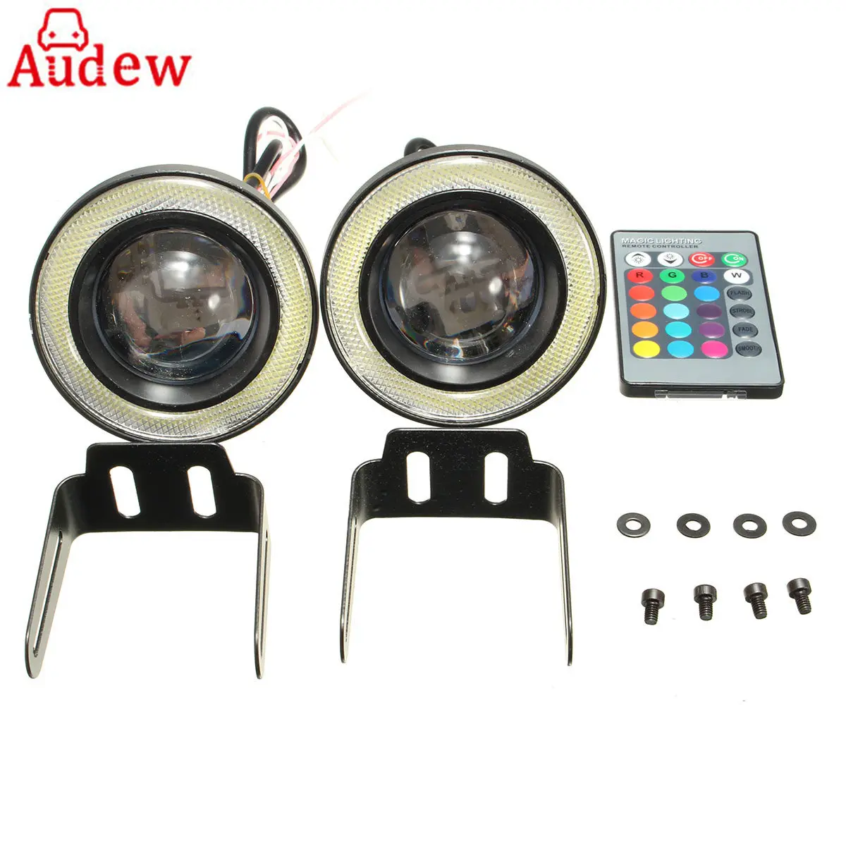 

3.5 INCH Wireless Remote Control RGB Bright Color LED Fog Angel Eyes Lights COB 1200LM fog Light Universal