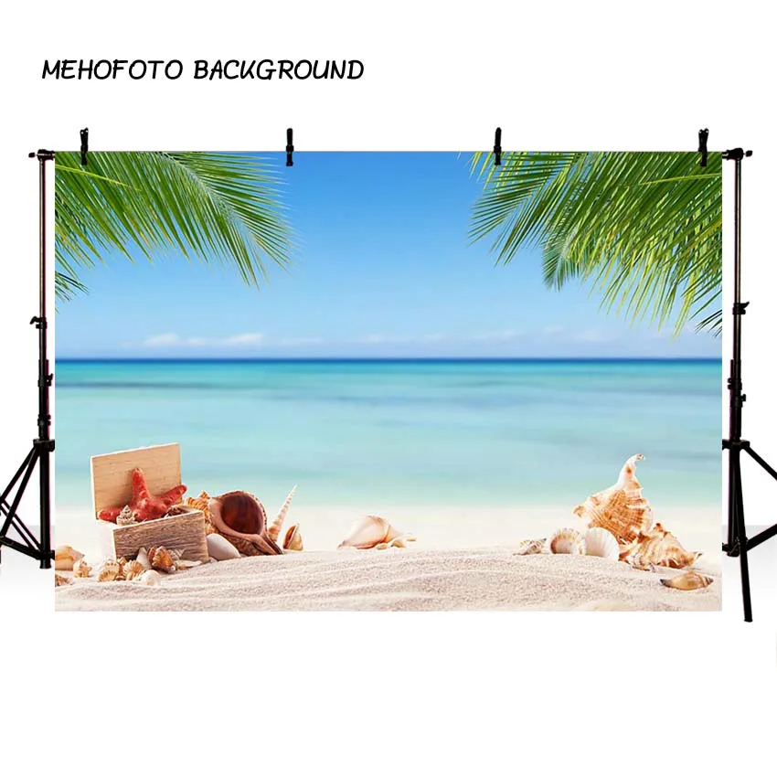 

MEHOFOTO Summer Beach Backdrop for Photography Blue Sky Sea Palm Tree Background for Photo Booth Printing Baby Backdrop