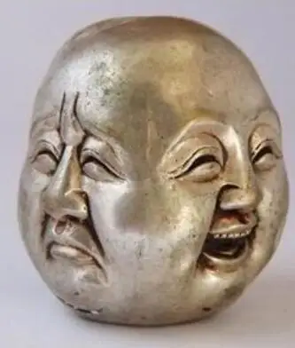 

China's old white silver 5CM lucky four face Buddha statues Tibetan Silver bronze