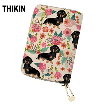 

THIKIN Cartoon Floral and Dogs Print ID Card Holder Women Wallet Cute Animals Pattern Credit Cards PU Leather Box Custom Cover