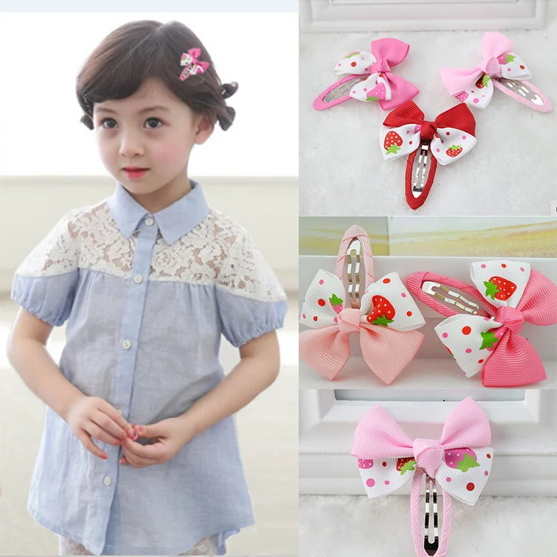 New Baby Toddler Girls Hair Clips Barrette Ribbon Bow Kids Strawberry