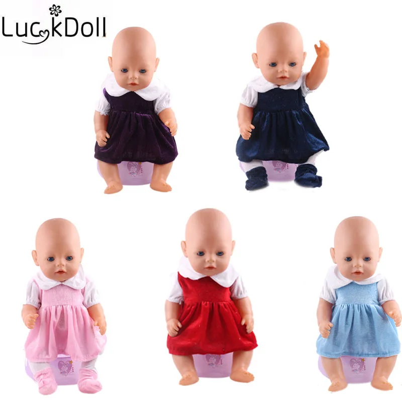 

LUCKDOLL 5 Colors High Quality Party Dress For 43 cm Doll Or 18 inch Doll Accessories For Baby Birthday gift