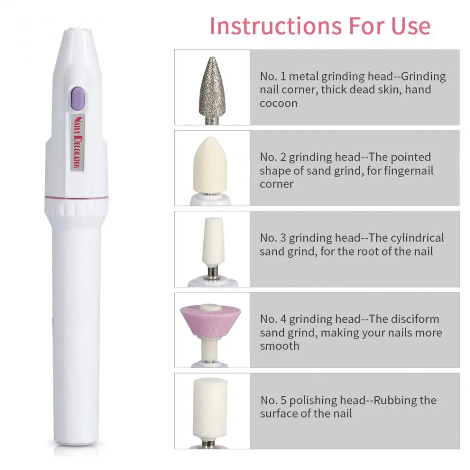 

Pro Manicure Set Electric With 5PC Ceramic Stone&Metal Nail Drill Bits Pedicure Nail File Manicure Cutters Apparatus For Nails