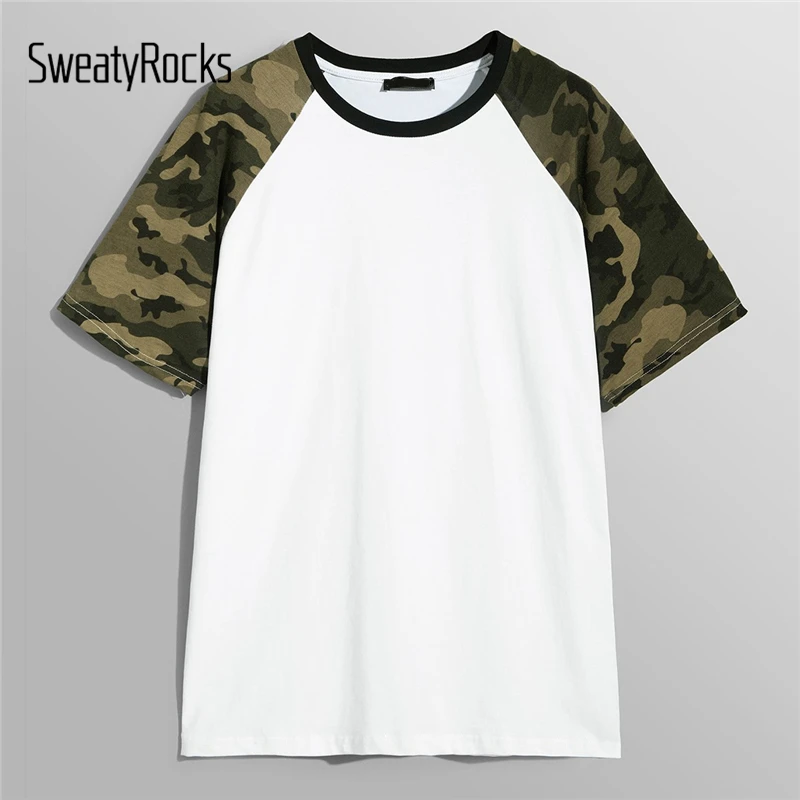 

SweatyRocks Men Camo Raglan Sleeve Streetwear T-shirts Fashion Summer Short Sleeve Clothing 2019 Athleisure Casual Male Tees