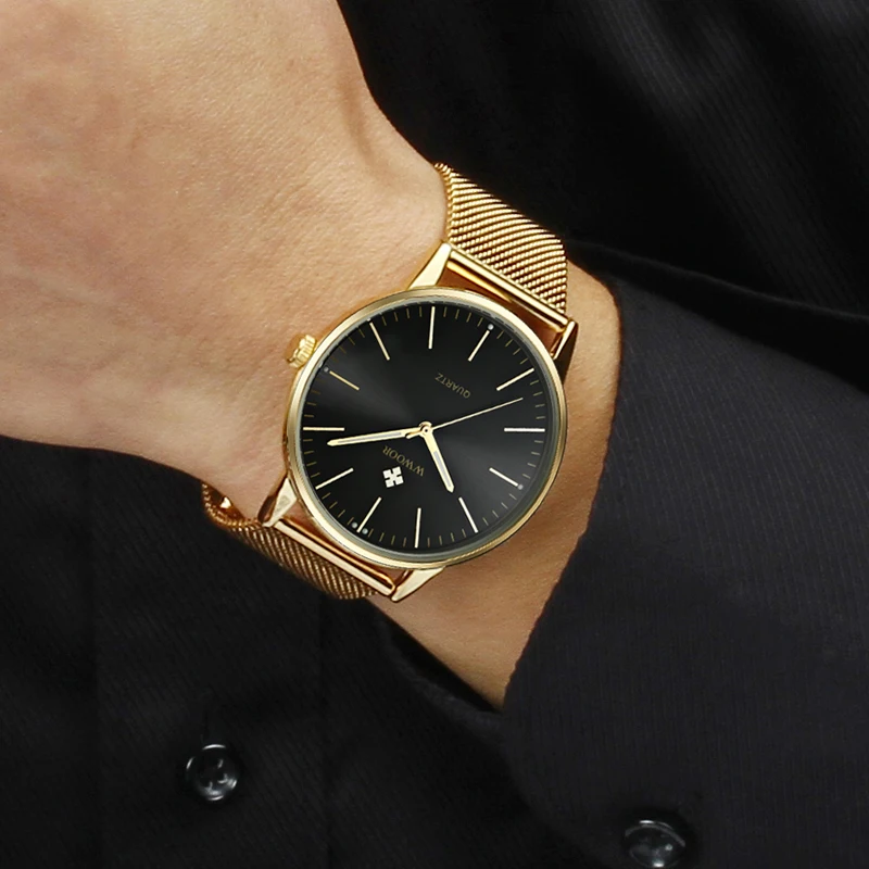 WWOOR золотые часы Для мужчин ультра тонкий кварцевый Для мужчин часы лучший бренд роскошный золотой Сталь сетки человек часы наручные relogio masculino
