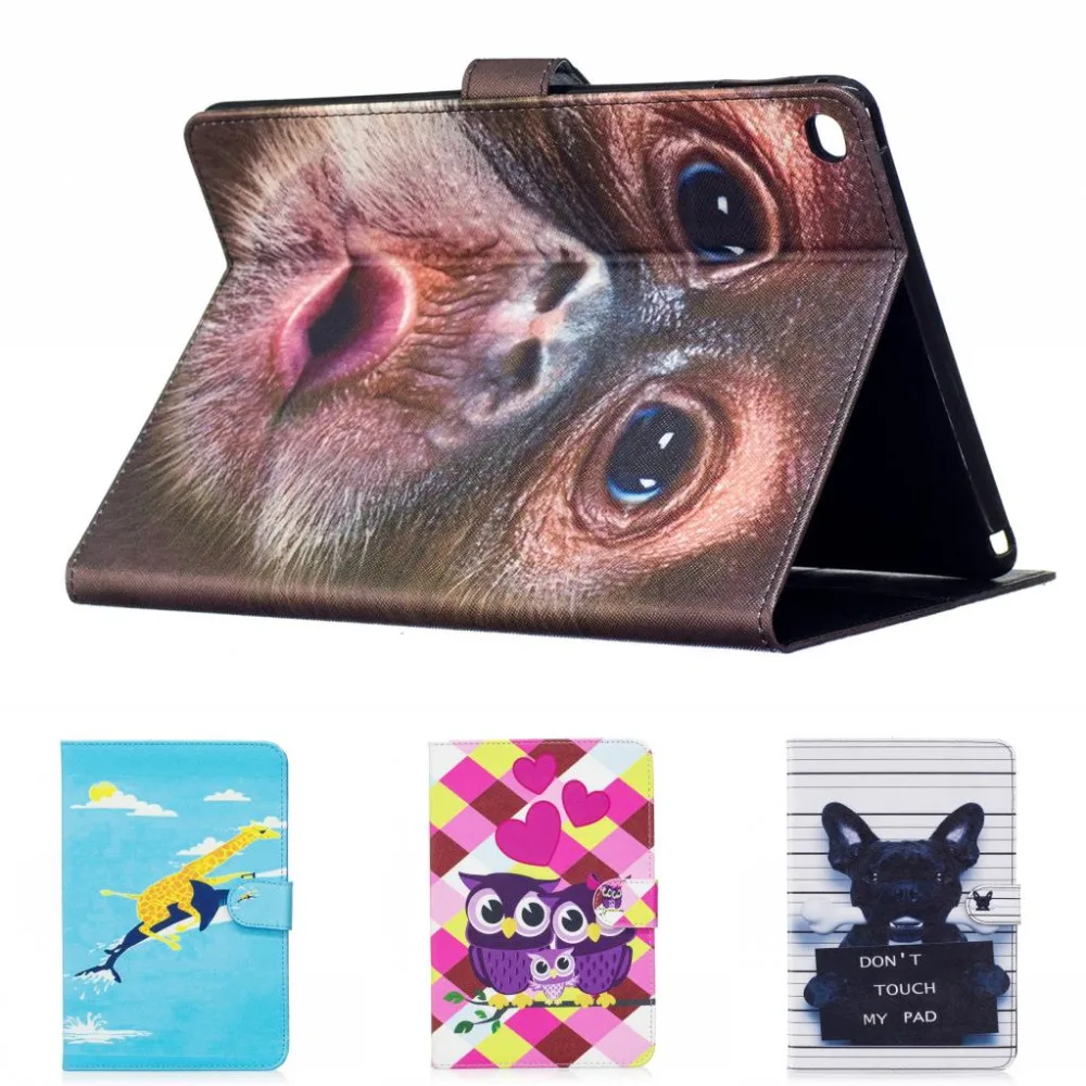 

Fashion Cartoon Cute Owl giraffe Monkey Cat Tree wallet PU Leather Stand smart Case Cover For New ipad 9.7 2017 with screen film