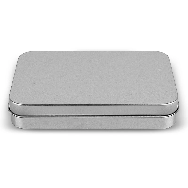 

2019 New Arrival 145X100X25mm Rectangle Silver Tea Tin Box Candy Metal Storage Box Without Hinge 40pcs/lot